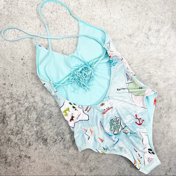 PilyQ Farrah Swimsuit Caribbean Map
Print Blue Size Small S NWOT - Picture 5 of 10